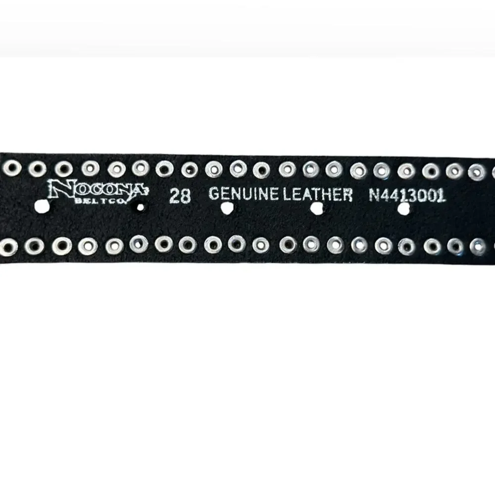 Nocona Boots Western Black & Silver Leather Belt  Silver Studs and Cross Trim 28